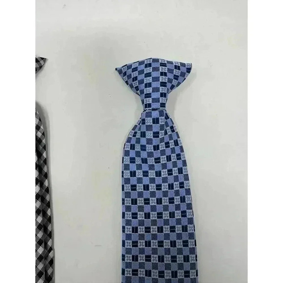 Youth Clip On Neck Tie - Set of Two - Black/White and Blue/Gray - Picture 4 of 11